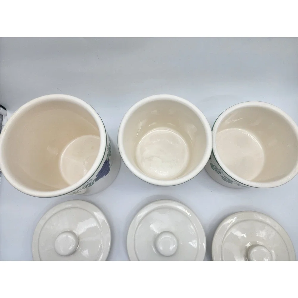3 Large Heavy Grapes Vines Santa Ana CROCK SHOP Rubber Seal Canisters EXC JARS